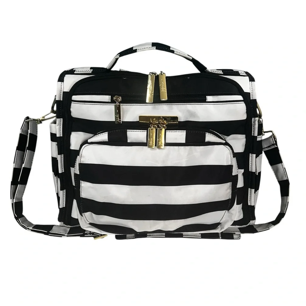 JuJuBe B.F.F. Diaper Bag The First Lady Black White Stripes Legacy Gold with pad